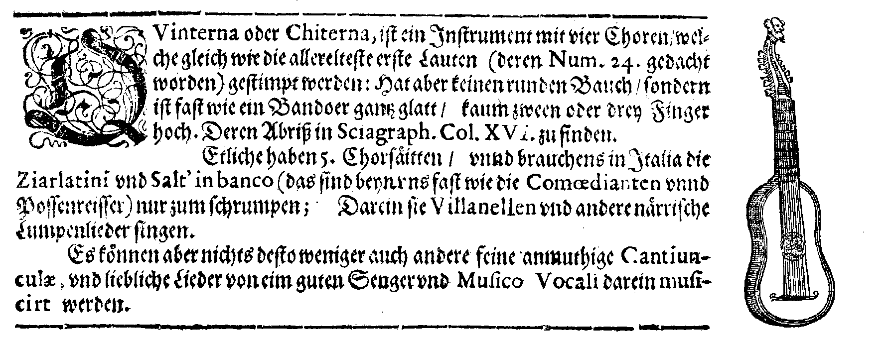 Auszug aus Syntagma musicum (1621) von Michael Praetorius über die Quintera